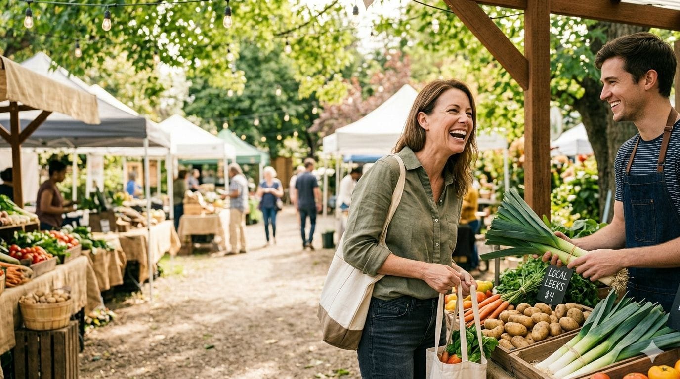 Neighbors gathering at a local farmers market